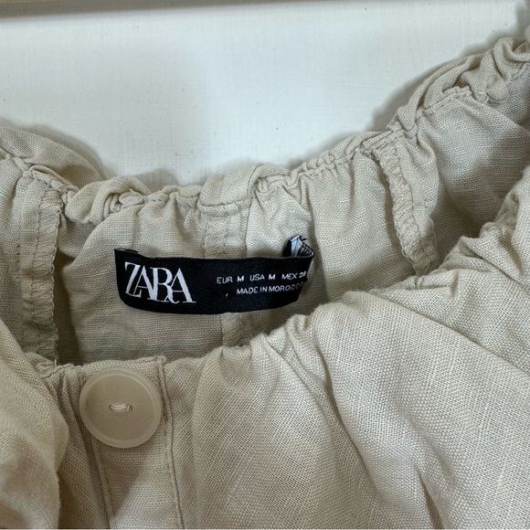 Zara Ecru Linen Blend Ruffle Crop Top - Picture 3 of 7